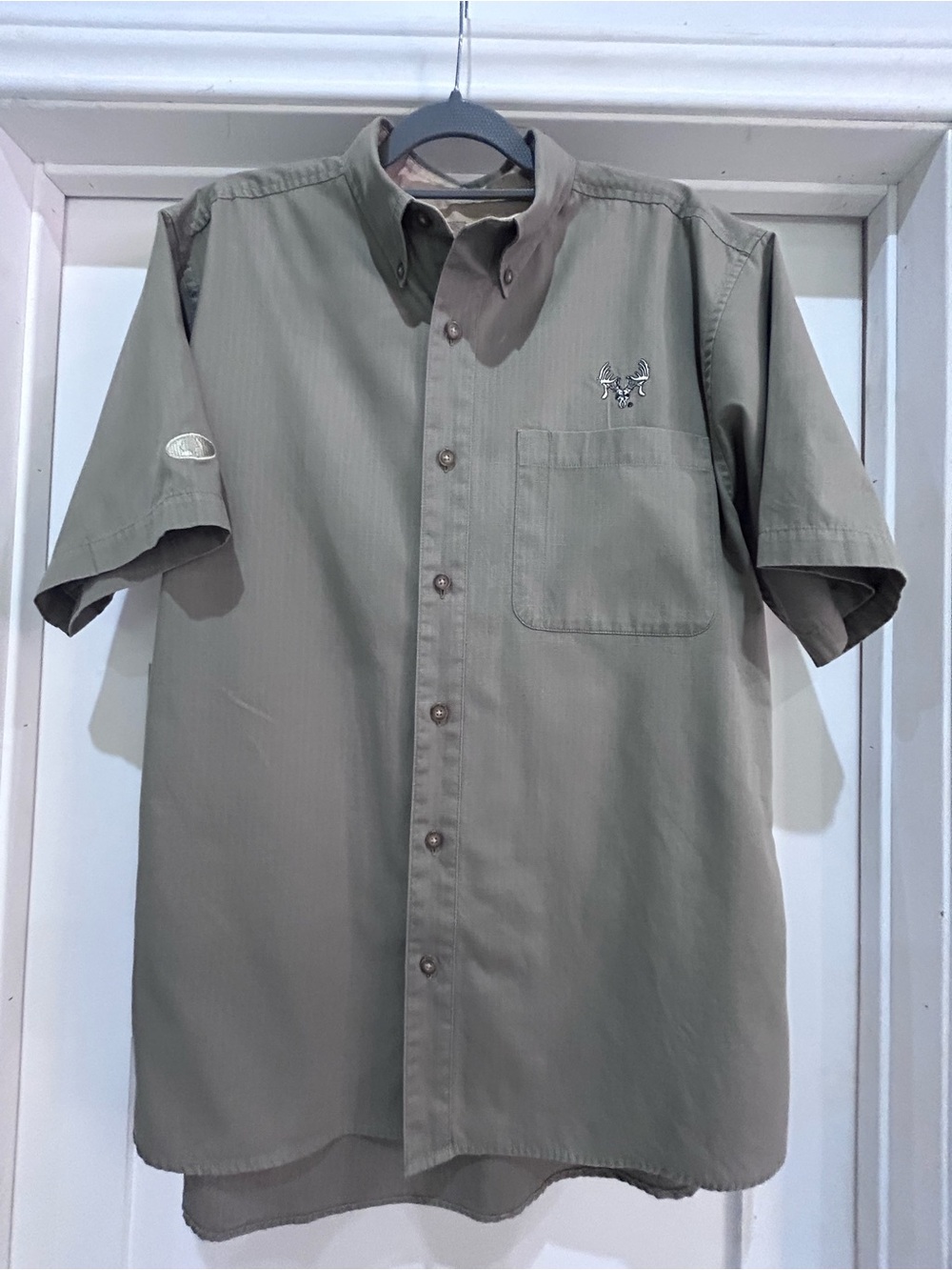 Men's MOSSY OAK size L, Short-Sleeve Button-Down Shirt - Olive